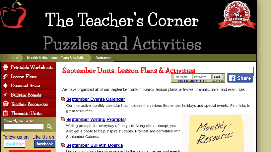 September Units, Lessons Plans & Activities – K12 Internet Resource Center